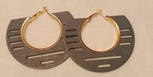 Load image into Gallery viewer, Medium sized Wood and Metal Hoop Earrings Black
