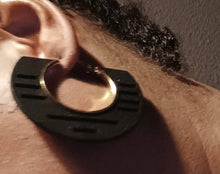Load image into Gallery viewer, Medium sized Wood and Metal Hoop Earrings Black
