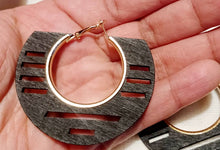 Load image into Gallery viewer, Medium sized Wood and Metal Hoop Earrings Black
