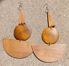 Load image into Gallery viewer, Extra large statment Handmade Natural Wood Geometric Earrings pierced ears 7 in.
