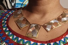 Load image into Gallery viewer, Vintage Handmade Abstract brass and copper Necklace and Clip On Earrings Set
