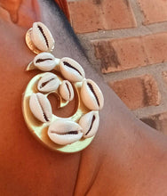 Load image into Gallery viewer, Handmade Cowrie Shell Hoop Earrings pierced ears

