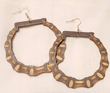 Load image into Gallery viewer, Large wooden Bamboo  Earrings Black Color

