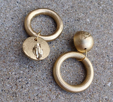 Load image into Gallery viewer, Handmade handpainted Wooden Hoop  Clip on Earrings 1 of a kind
