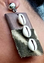 Load image into Gallery viewer, Handmade Afrocentric Natural Wood and Mudcloth Clip On Earrings
