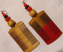 Load image into Gallery viewer, Handpainted Abstract Afro Comb Wooden Earrings
