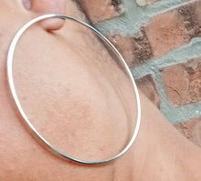 Load image into Gallery viewer, Minimalist large Silver Metal Hoop Earrings pierced ears
