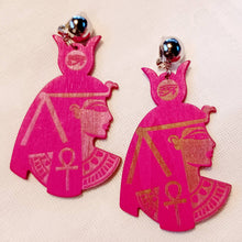 Load image into Gallery viewer, Handmade  Natural Wood  Egyptian goddess Clip On Dangle Earrings
