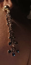 Load image into Gallery viewer, Blingy Runway Gold Metal with blue Rhinestone Clip On Earrings
