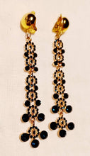 Load image into Gallery viewer, Blingy Runway Gold Metal with blue Rhinestone Clip On Earrings
