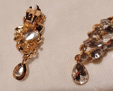 Load image into Gallery viewer, Blingy Runway Chunky gold Metal Rhinestone  Cluster Clip On Earrings
