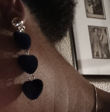 Load image into Gallery viewer, Handmade Velvet heart Dangle Clip On Earrings black velvet
