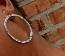 Load image into Gallery viewer, Minimalist Rhinestone Hoop Earrings pierced ears
