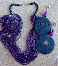 Load image into Gallery viewer, Vintage Handmade bamboo bead Necklace and custom Clip On Earrings Set
