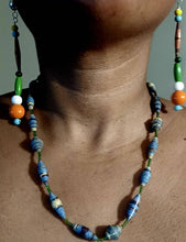 Load image into Gallery viewer, Vintage Handmade Ugandan paper bead Necklace and custom Clip On Earrings Set

