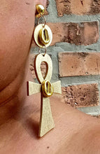 Load image into Gallery viewer, Handpainted Large Clip On Wooden Ankh Earrings
