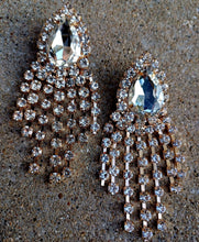 Load image into Gallery viewer, Bling Rhinestone Dangle Earrings, 4-inch Chandelier Design
