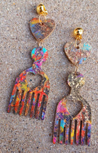 Load image into Gallery viewer, Natural Wood Handmade handpaint Afro Pick Clip On Dangle Earrings
