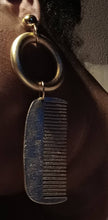 Load image into Gallery viewer, Large handmade handpainted  Wooden  Afro Pick Clip On Dangle Earrings 6 in
