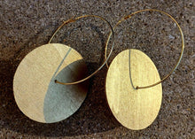 Load image into Gallery viewer, Handmade original Gold Metal and wood Hoop Earrings 4 inch
