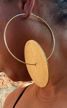Load image into Gallery viewer, Handmade original Gold Metal and wood Hoop Earrings 4 inch
