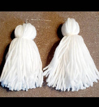 Load image into Gallery viewer, Extra Large Handmade Yarn Tassel Earrings  white
