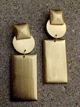 Load image into Gallery viewer, Handmade handpainted Natural Wood Geometric Earrings Minimalist (pierced ears) 4 inch
