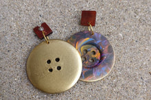 Load image into Gallery viewer, Giant Handpainted Vintage Button Earrings 3.5 inch pierced ears
