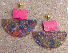 Load image into Gallery viewer, Handpainted Abstract Wooden Clip On Earrings, Lightweight 4-inch
