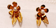 Load image into Gallery viewer, Antique Gold Flower Cluster Stud Clip On Earrings 1950s
