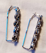 Load image into Gallery viewer, Rhinestone Hoop Dangle Earrings - Silver, Blingy, 3 Inch
