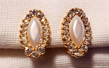 Load image into Gallery viewer, Vintage pearl and crystal Clip On stud earrings
