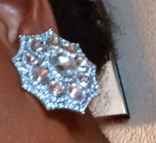 Load image into Gallery viewer, Blingy Runway Chunky silver Metal Rhinestone  Cluster Clip On Earrings
