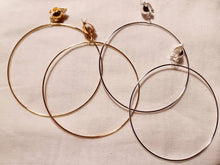 Load image into Gallery viewer, Set of 2 large Gold and Silver Metal Hoop Clip On Earrings 4 inch

