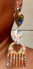 Load image into Gallery viewer, Natural Wood Handmade handpaint Afro Pick Clip On Dangle Earrings
