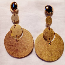 Load image into Gallery viewer, Extra Large Handpainted Handmade large Natural Wood Geometric Design Clip On Earrings
