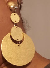 Load image into Gallery viewer, Extra Large Handpainted Handmade large Natural Wood Geometric Design Clip On Earrings
