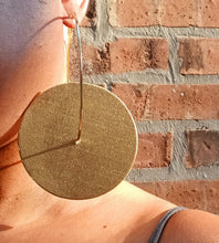 Load image into Gallery viewer, Handmade original Gold Metal and wood Hoop Earrings 4 inch
