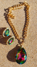 Load image into Gallery viewer, Blingy Runway gold Metal Rhinestone Clip On Stud Earrings and necklace set

