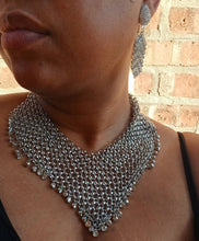 Load image into Gallery viewer, Handmade rhinestone Clip On Dangle Earrings and necklace set silver
