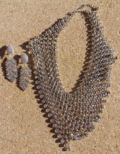 Load image into Gallery viewer, Handmade rhinestone Clip On Dangle Earrings and necklace set silver
