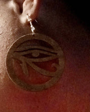 Load image into Gallery viewer, Egyptian Eye of Horus Wooden Earrings medium size blue
