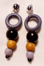 Load image into Gallery viewer, Minimalist handmade Wood and metal Clip On Hoop Dangle Earrings black
