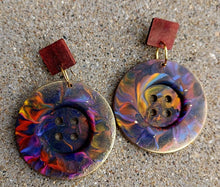 Load image into Gallery viewer, Giant Handpainted Vintage Button Earrings 3.5 inch pierced ears
