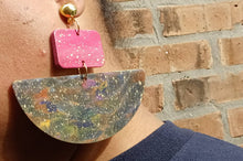 Load image into Gallery viewer, Handpainted Abstract Wooden Clip On Earrings, Lightweight 4-inch
