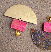 Load image into Gallery viewer, Handpainted Abstract Wooden Clip On Earrings, Lightweight 4-inch
