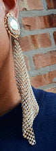 Load image into Gallery viewer, Handmade Large handmade Gold rhinestone runway Metal Mesh Clip On Earrings 6 inch
