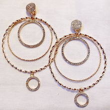 Load image into Gallery viewer, Extra Large Handmade gold Metal and rhinestone Multi Hoop Clip On Earrings
