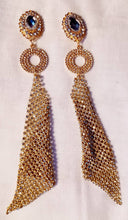 Load image into Gallery viewer, Handmade Large handmade Gold rhinestone runway Metal Mesh Clip On Earrings 6 inch
