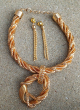 Load image into Gallery viewer, Chunky Gold Metal  Chain  Necklace and Clip On Earrings Set
